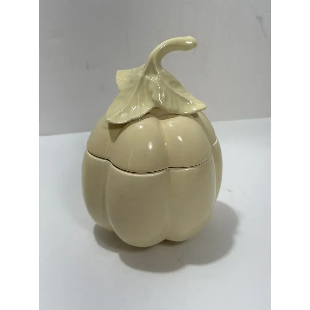 WP USA Pottery Pumpkin Beige‎ Pot Bowl With Lid Ceramic Autumn Dish